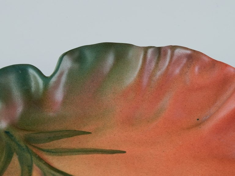 Ipsens Enke, Denmark. Ceramic bowl with wavy rim. Design depicting plant growth. Glaze in orange and - 5