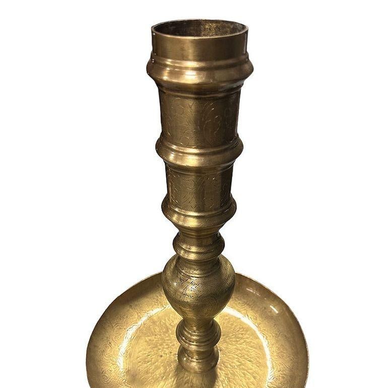 Hand Etched Brass Moroccan Floor Candelabra, Pair - 4