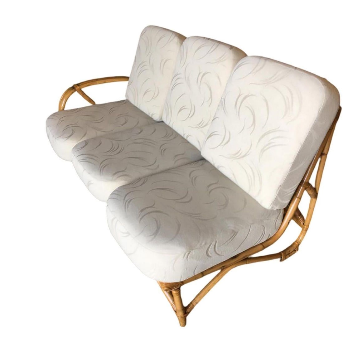 Restored 3/4 Pretzel Rattan 3-Seat Sectional Sofa w/ 2-Tier Side Table - 20