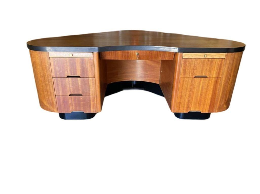 California Art Deco Fletcher Aviation Executive Desk by Frank Fletcher: Title: California Art Deco Fletcher Aviation Executive Desk by Frank Fletcher Description: This large American Art Deco desk was designed by Frank Fletcher and manufactured by Fletcher Aviation in