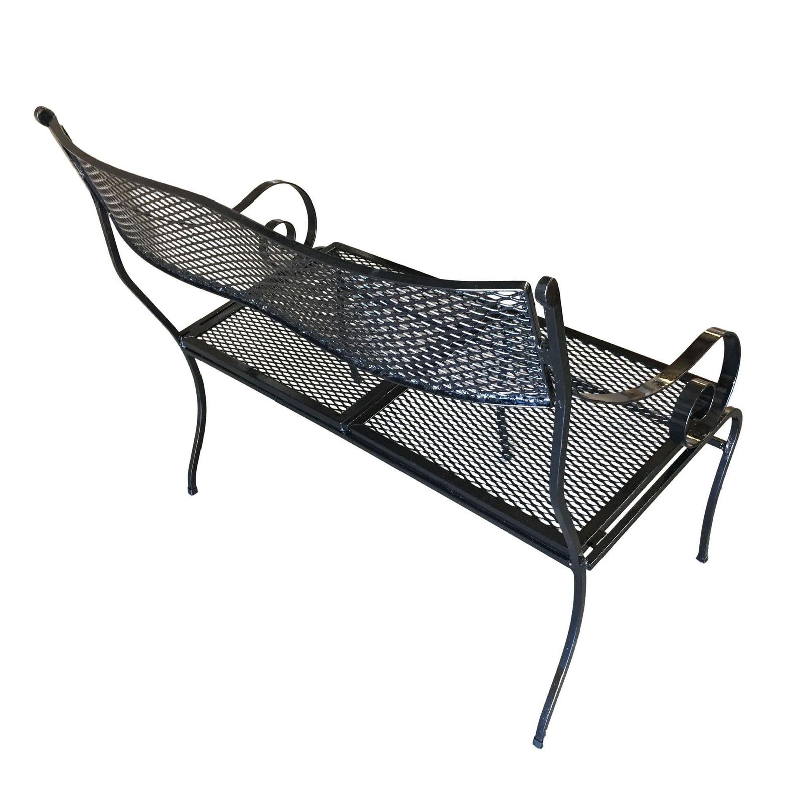 Woodard Wrought Iron Mesh Loveseat Bench, Scrolling Arms - 4