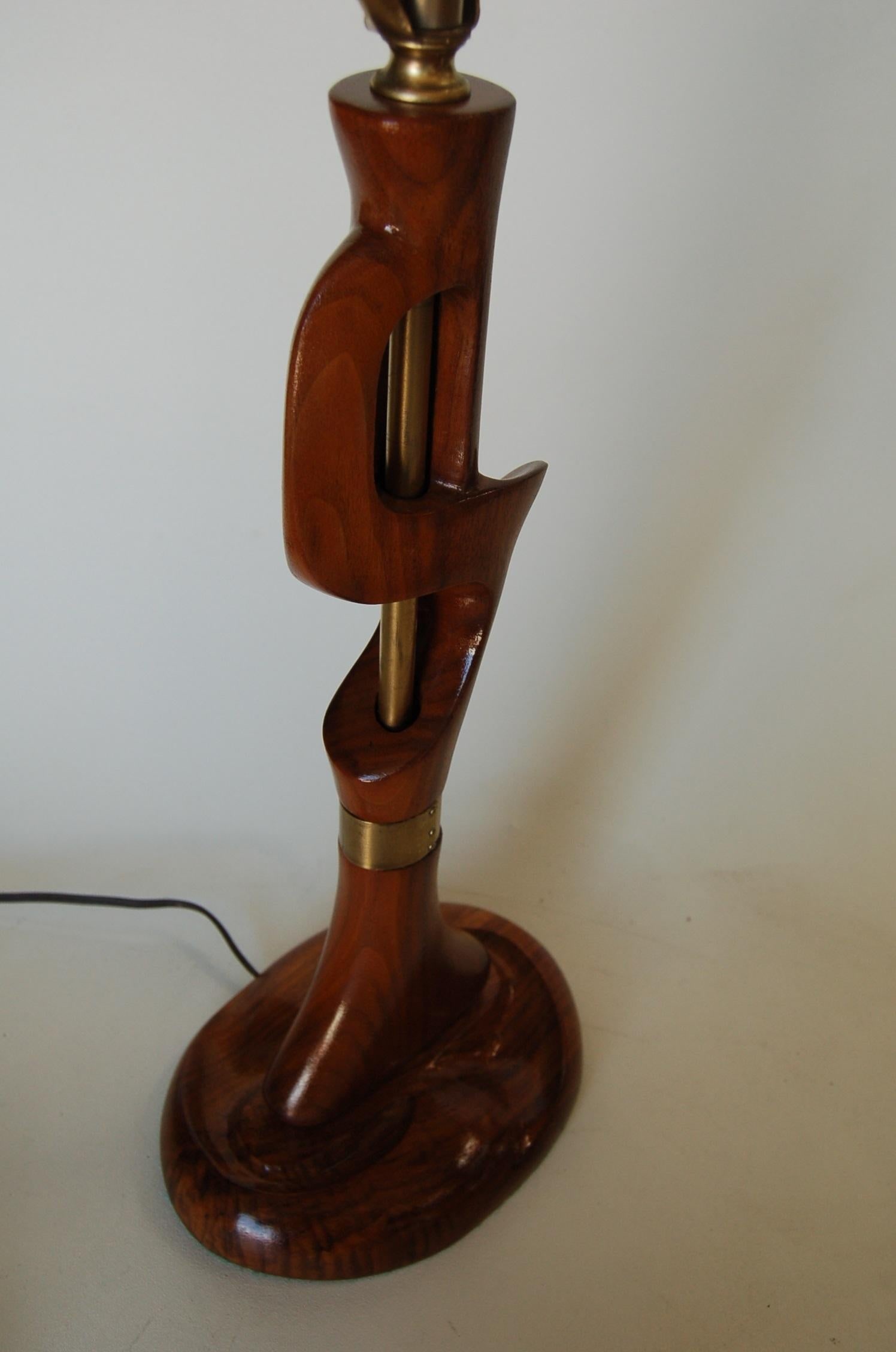 Freeform Abstract Carved Mahogany Table Lamp with Brass Accents, Jascha Heifetz - 3