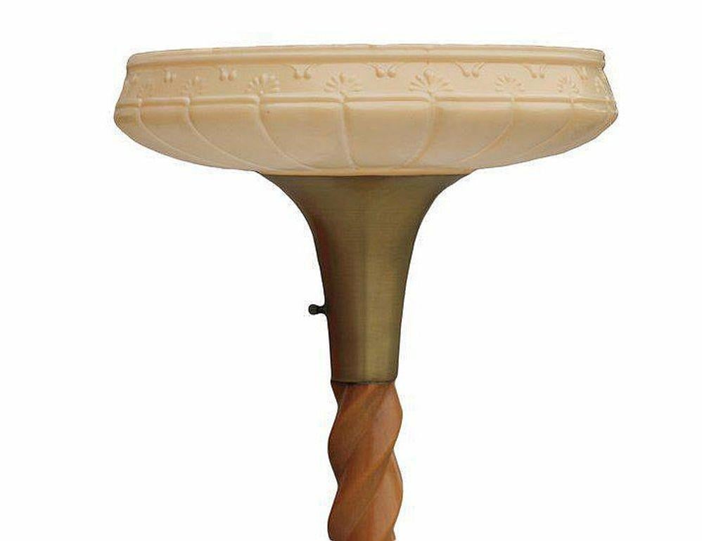 Carved Oak Floor Sprial Torchiere Floor Lamp Attributed to Russel Wright w Shade - 4