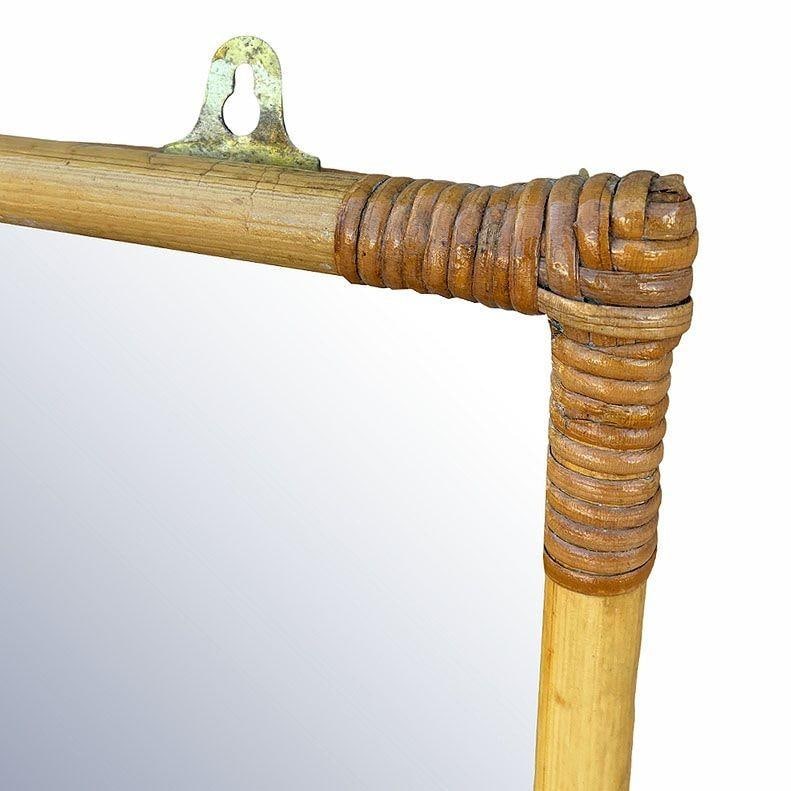 Restored Mid-century Stacked Rattan & Wicker Wall Mirror with Shelf/Planter - 5