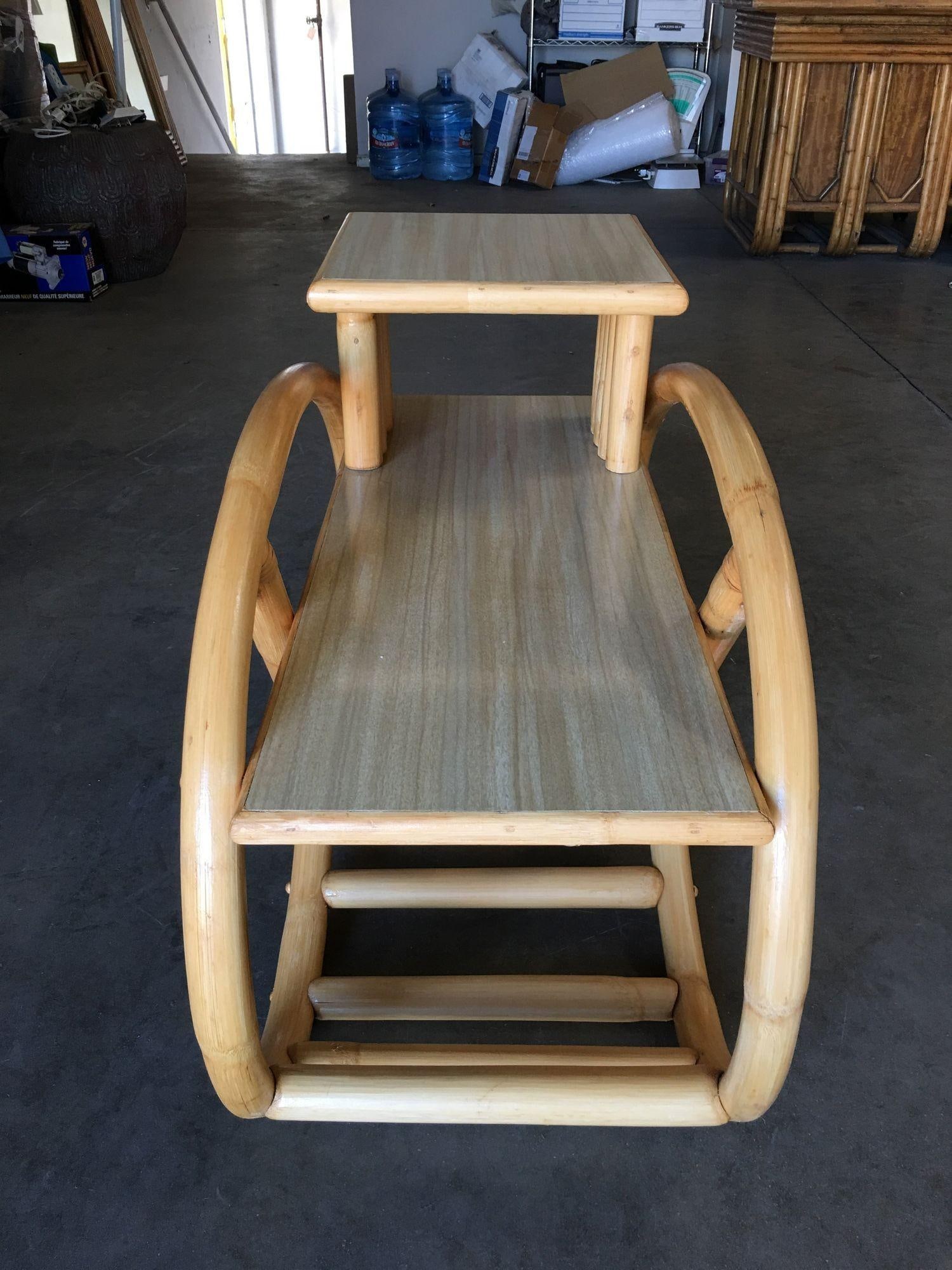 Restored 3/4 Round Pretzel Rattan Side Table with Two-Tier Formica Tops - 10