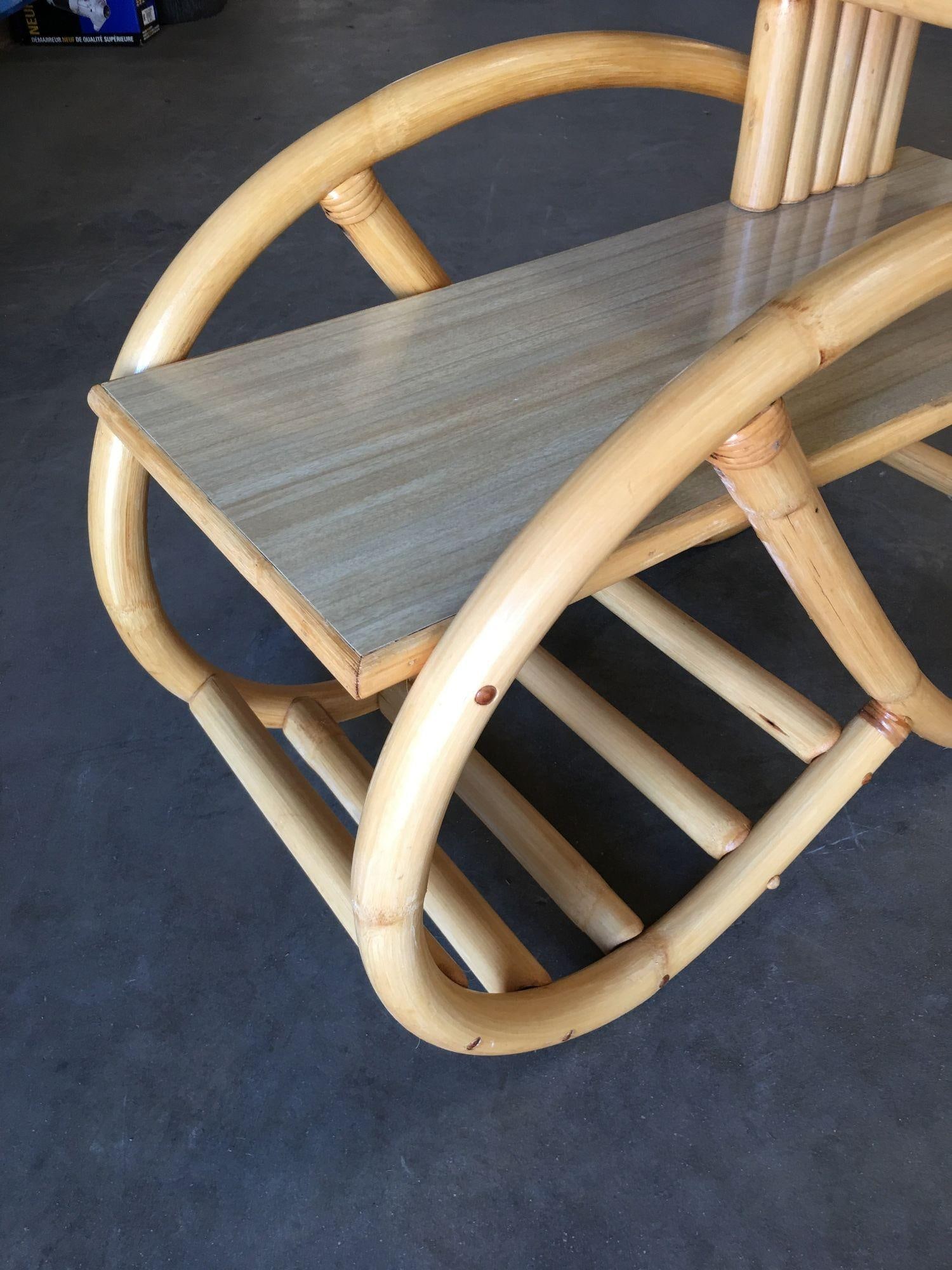 Restored 3/4 Round Pretzel Rattan Side Table with Two-Tier Formica Tops - 16