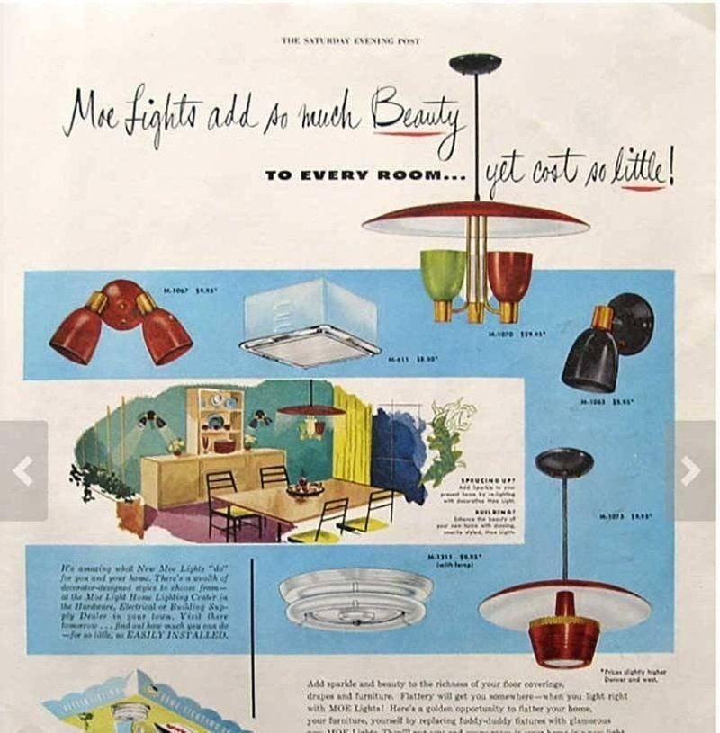 1953 Enameled Pendant Chandelier by Moe Lighting with 3 arms for Dining Room - 18