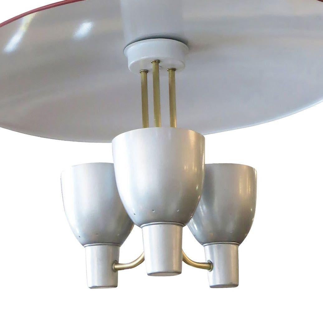 1953 Enameled Pendant Chandelier by Moe Lighting with 3 arms for Dining Room - 2