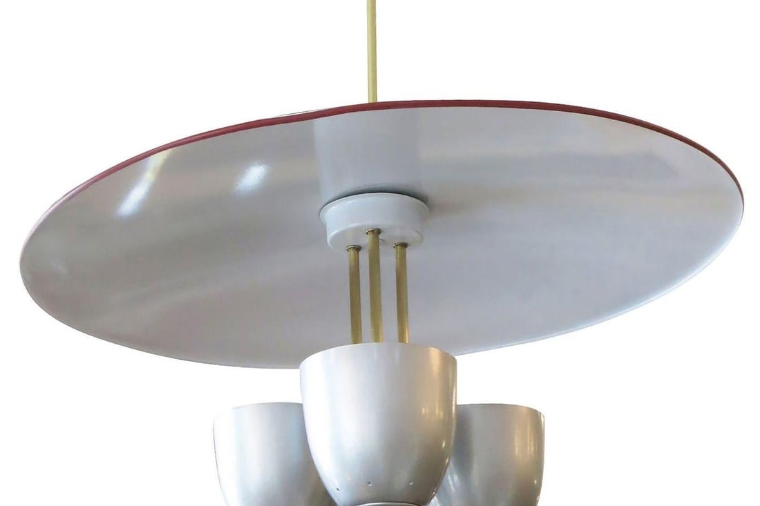 1953 Enameled Pendant Chandelier by Moe Lighting with 3 arms for Dining Room - 4