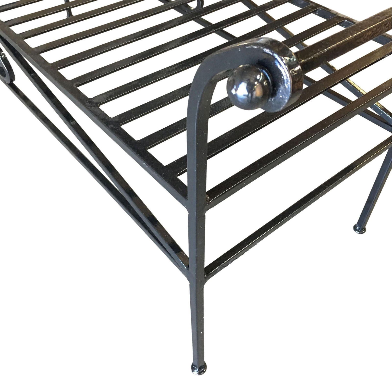 Scrolling Black Wrought Iron Chaise Lounge, Bench - 11