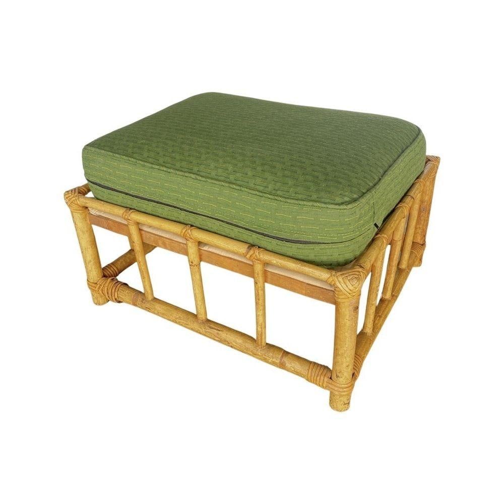 Restored 2-Strand Half Moon Rattan Lounge Chair w/ Adjustable Back & Ottoman - 15