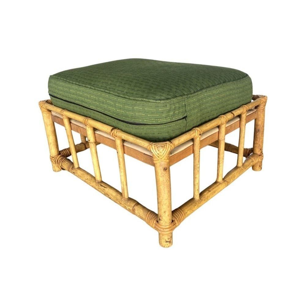 Restored 2-Strand Half Moon Rattan Lounge Chair w/ Adjustable Back & Ottoman - 17