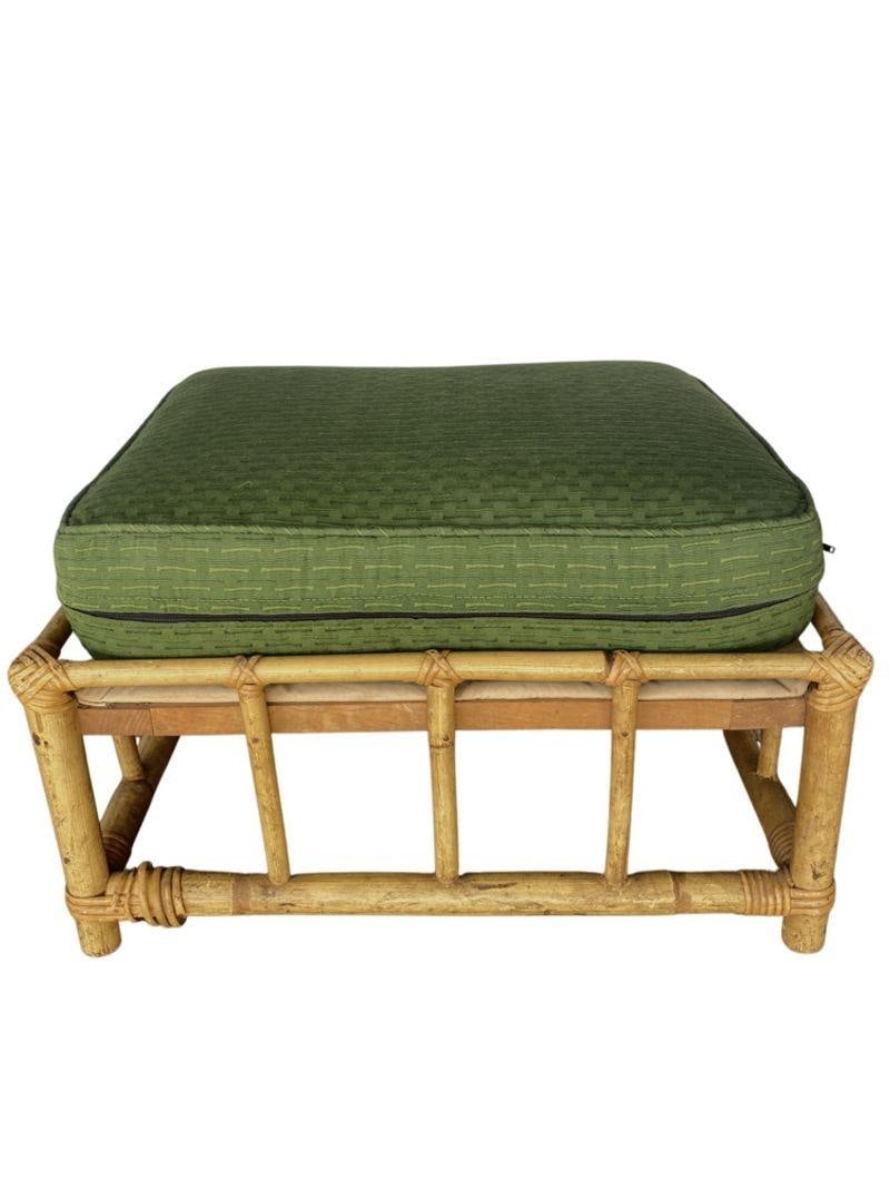 Restored 2-Strand Half Moon Rattan Lounge Chair w/ Adjustable Back & Ottoman - 3