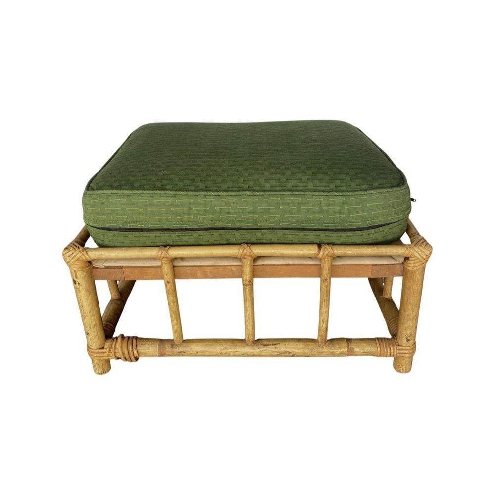 Restored 2-Strand Half Moon Rattan Lounge Chair w/ Adjustable Back & Ottoman - 5