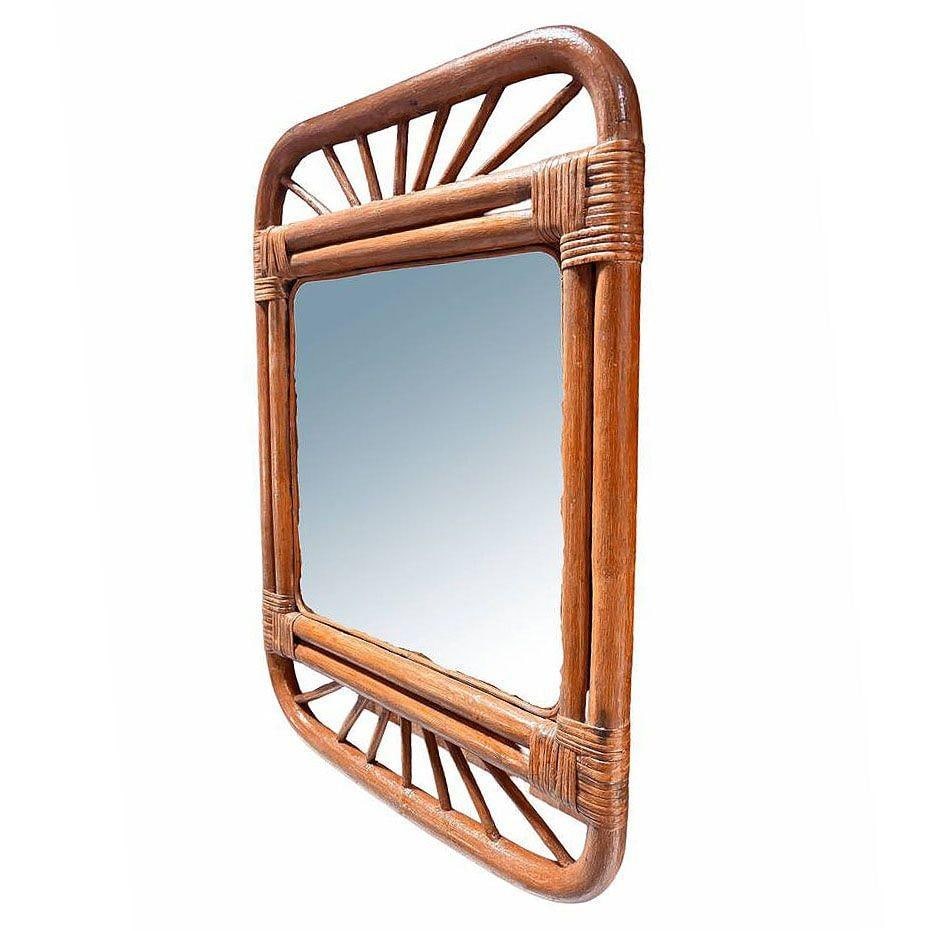 Restored Single-Strand Rounded Rattan Wall Mirror W/ Stick Reed Rattan - 3