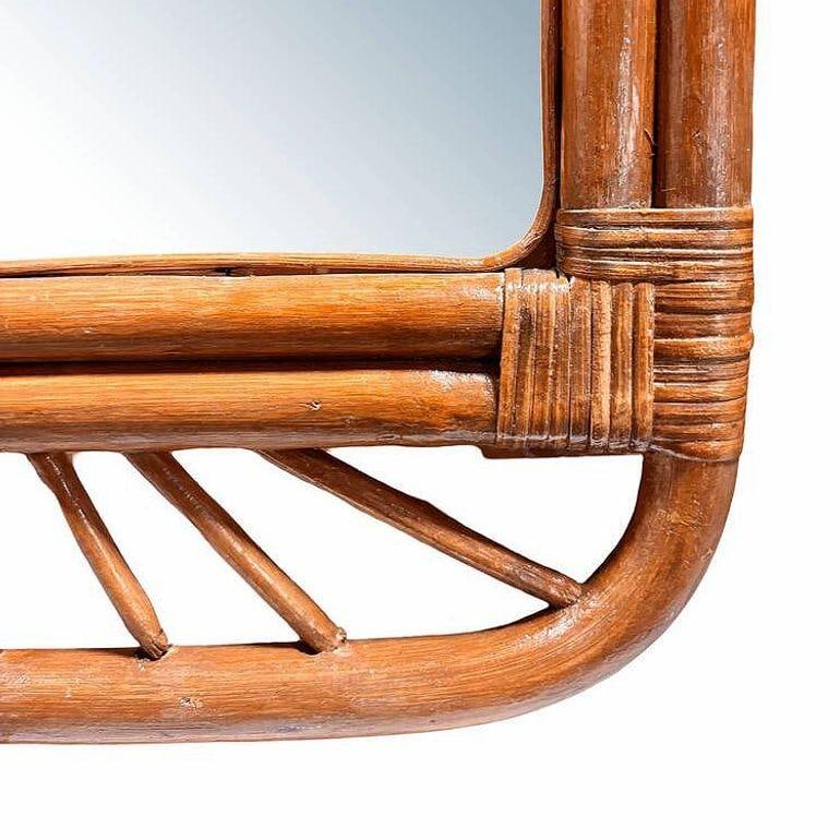 Restored Single-Strand Rounded Rattan Wall Mirror W/ Stick Reed Rattan - 6