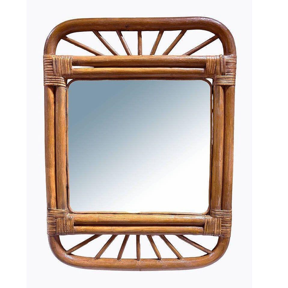 Restored Single-Strand Rounded Rattan Wall Mirror W/ Stick Reed Rattan - 8