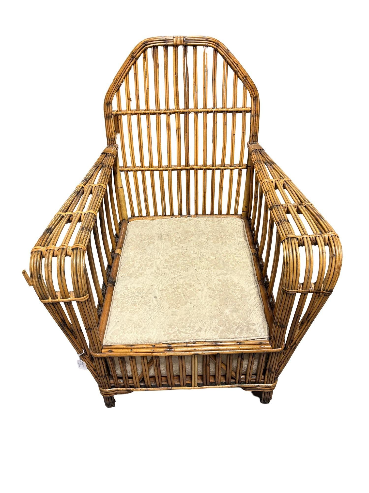 Restored Vintage Art Deco "President's" High Stand Stick Rattan Lounge Chair - 14