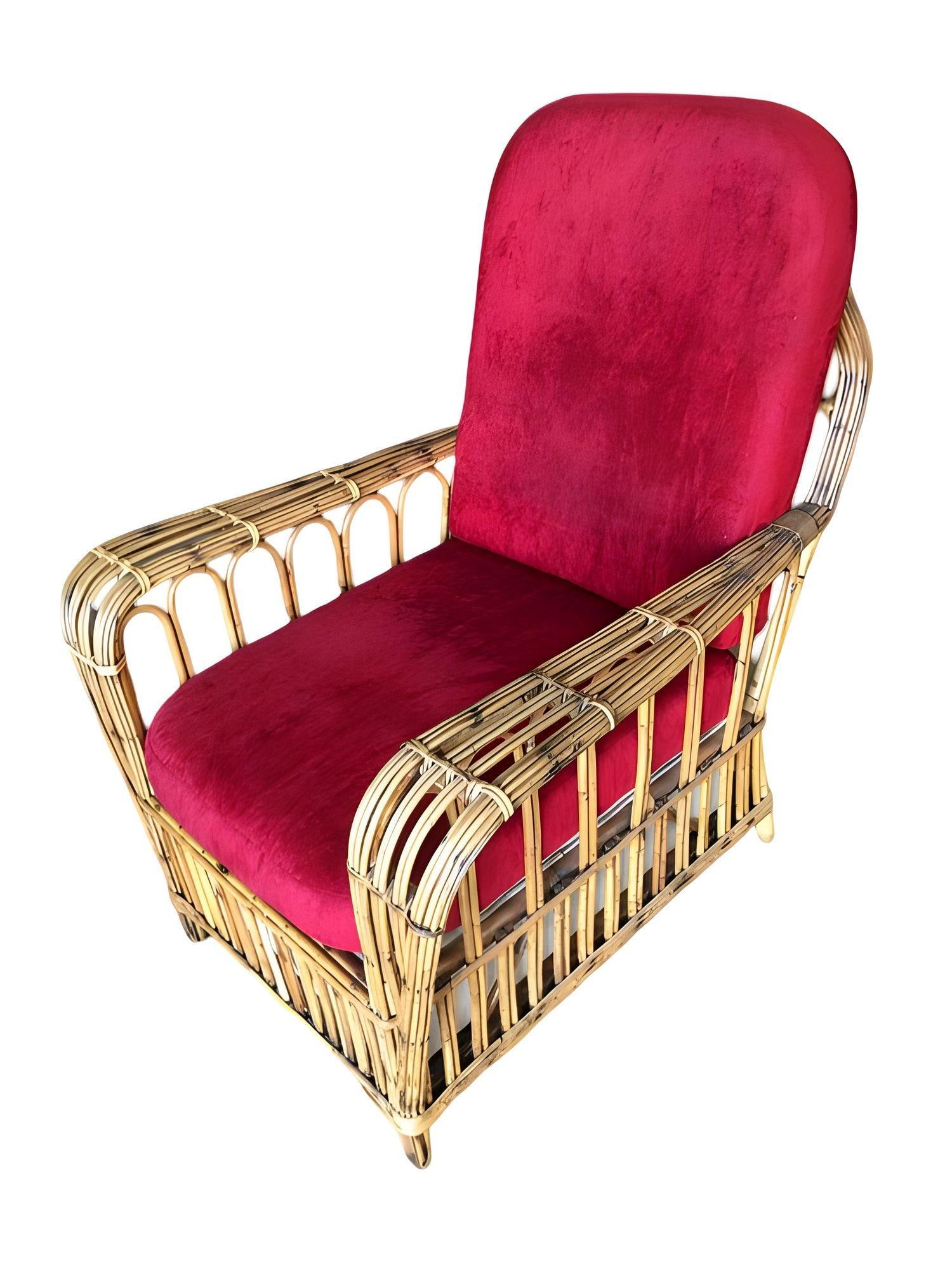 Restored Vintage Art Deco "President's" High Stand Stick Rattan Lounge Chair - 20