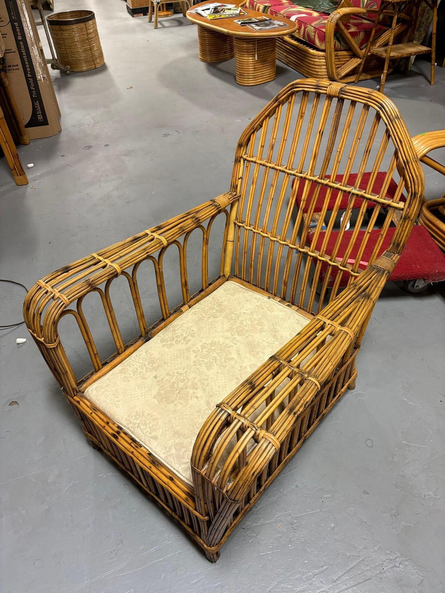 Restored Vintage Art Deco "President's" High Stand Stick Rattan Lounge Chair - 6