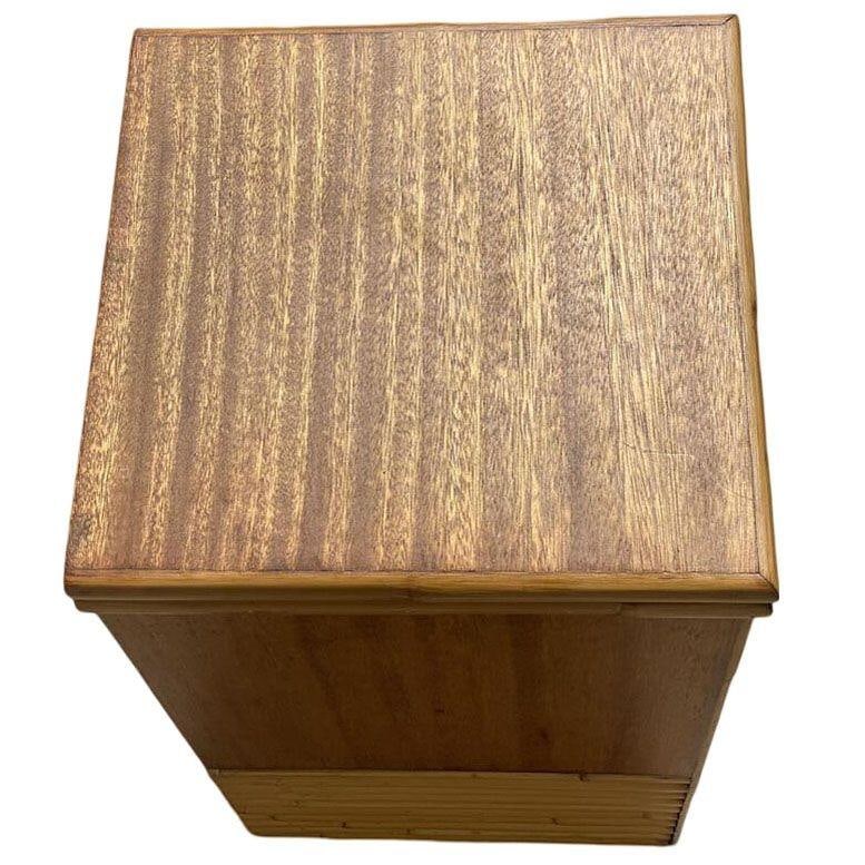 Restored Mid-century Single Drawer Stacked Rattan & Koa Wood Bedside Table - 14