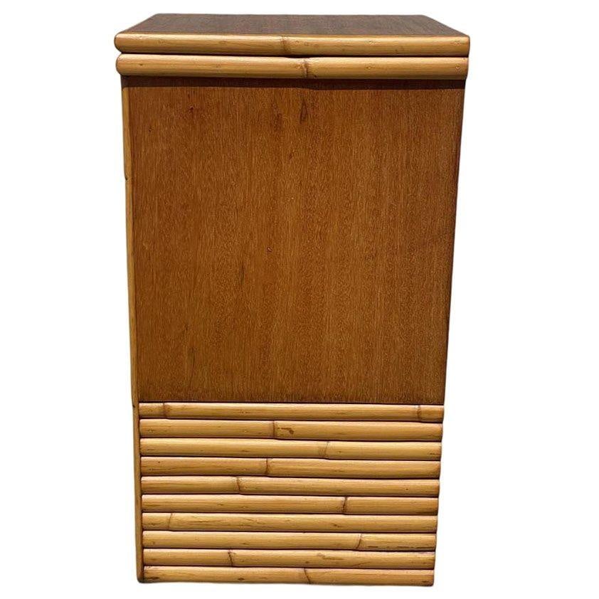 Restored Mid-century Single Drawer Stacked Rattan & Koa Wood Bedside Table - 18