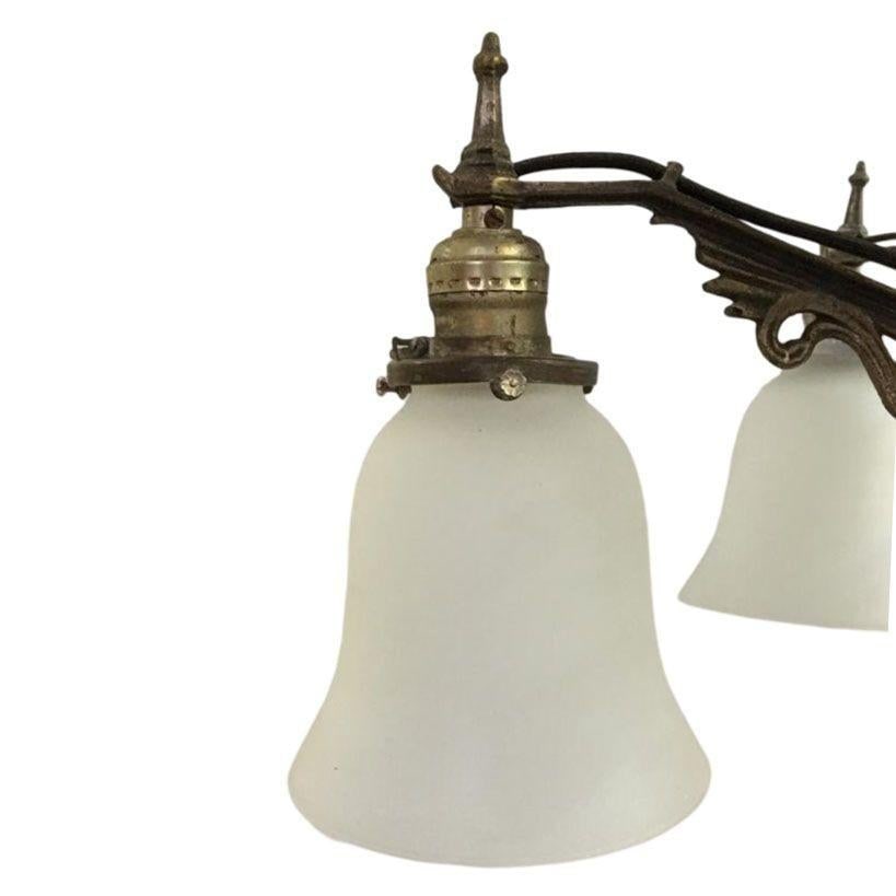 Art Deco Slat Glass Hanging Light Chandelier With Geometric Details - 4