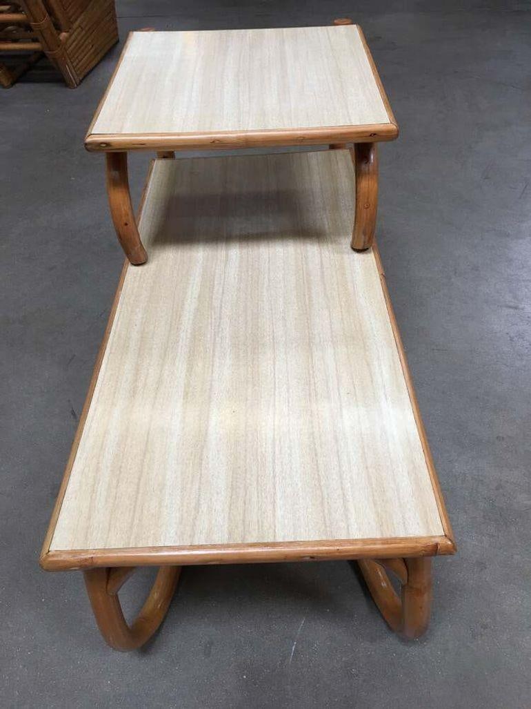 Restored Arch Leg Two-Tier Rattan Side Lamp Table - 15