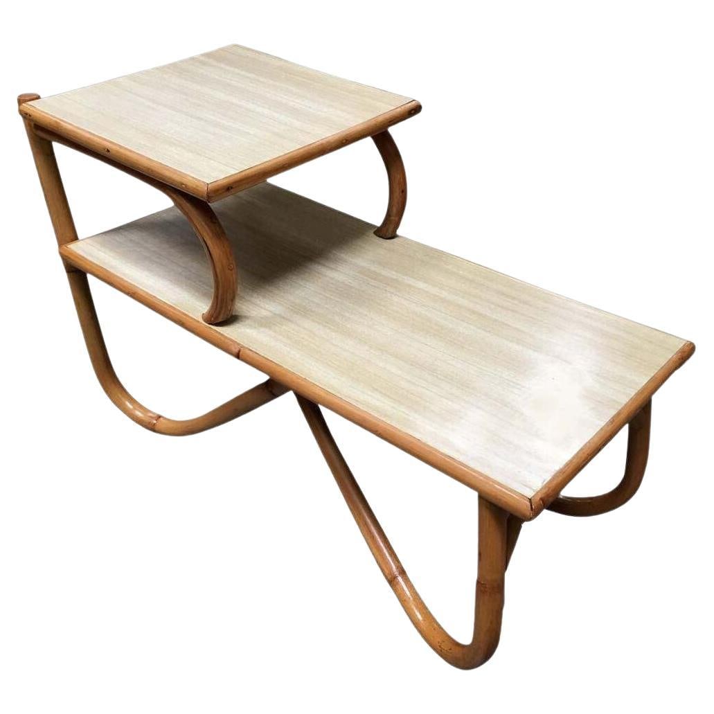 Restored Arch Leg Two-Tier Rattan Side Lamp Table - 17