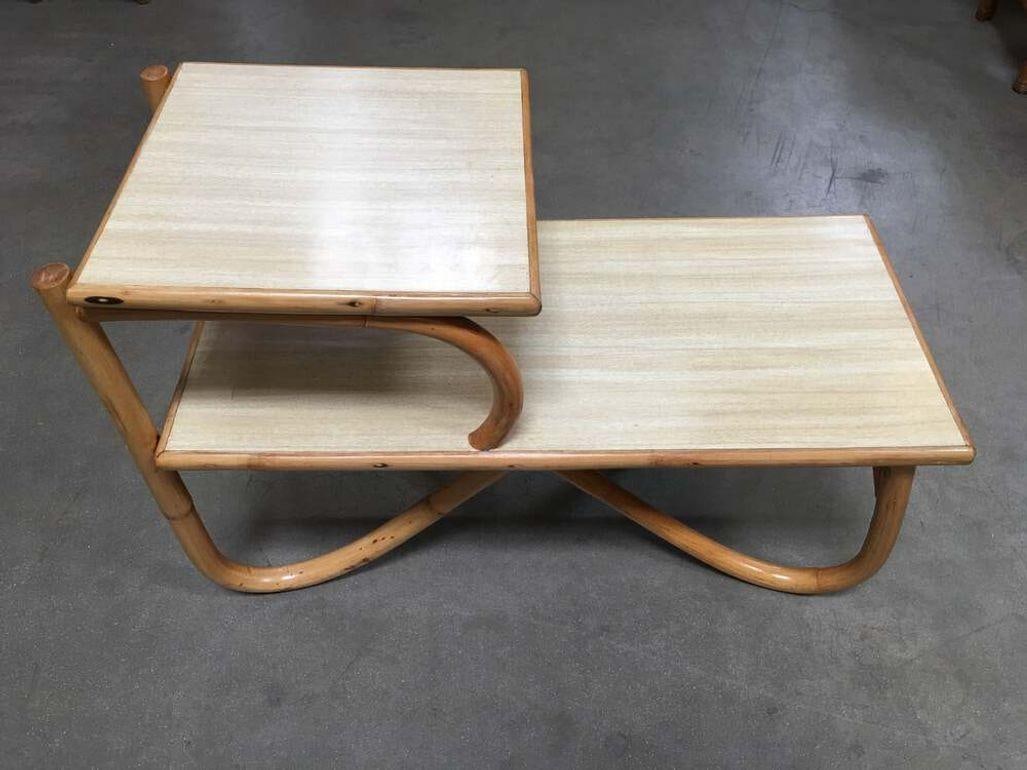 Restored Arch Leg Two-Tier Rattan Side Lamp Table - 3