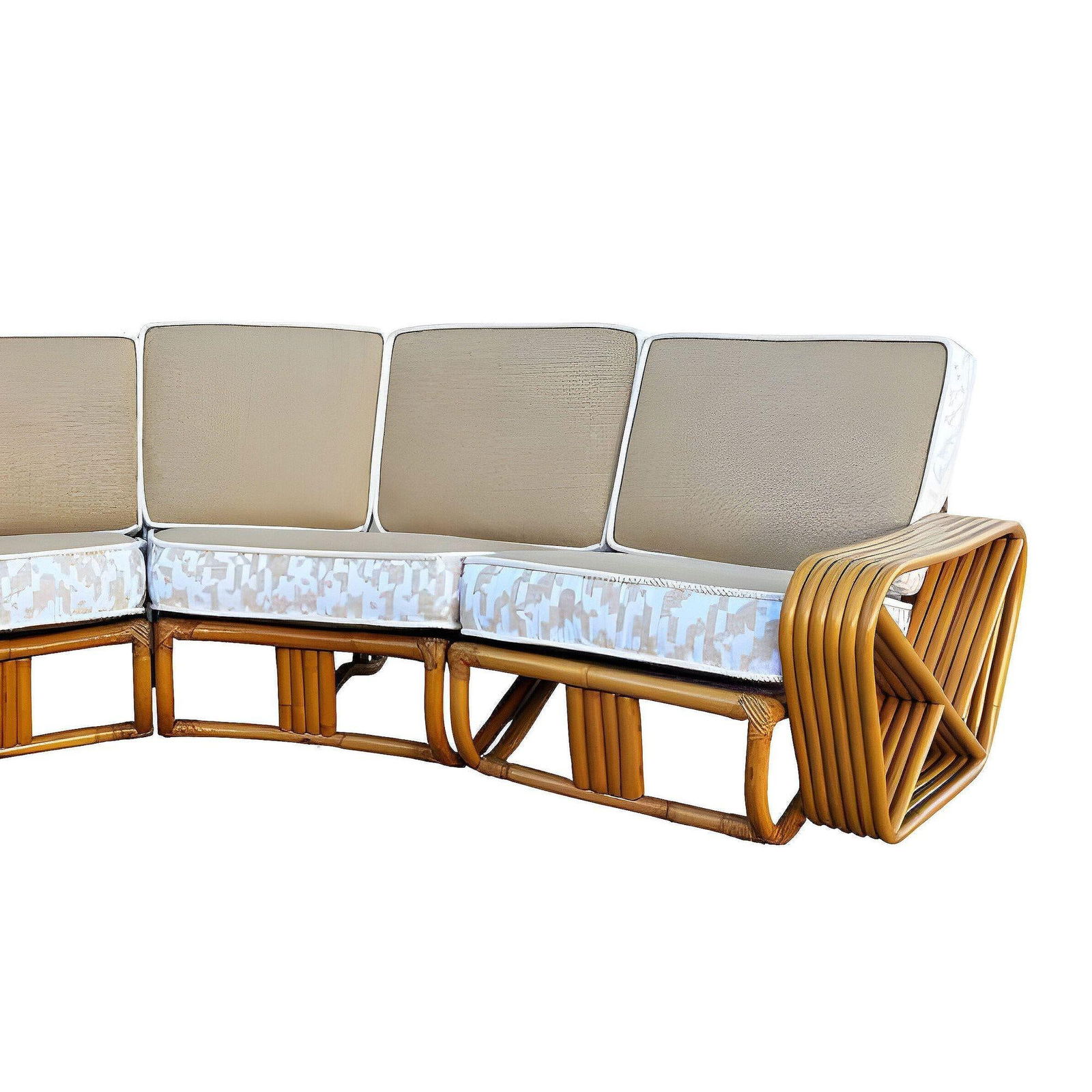 Restored 6-Strand Square Pretzel Rattan Corner Sectional Sofa - 13