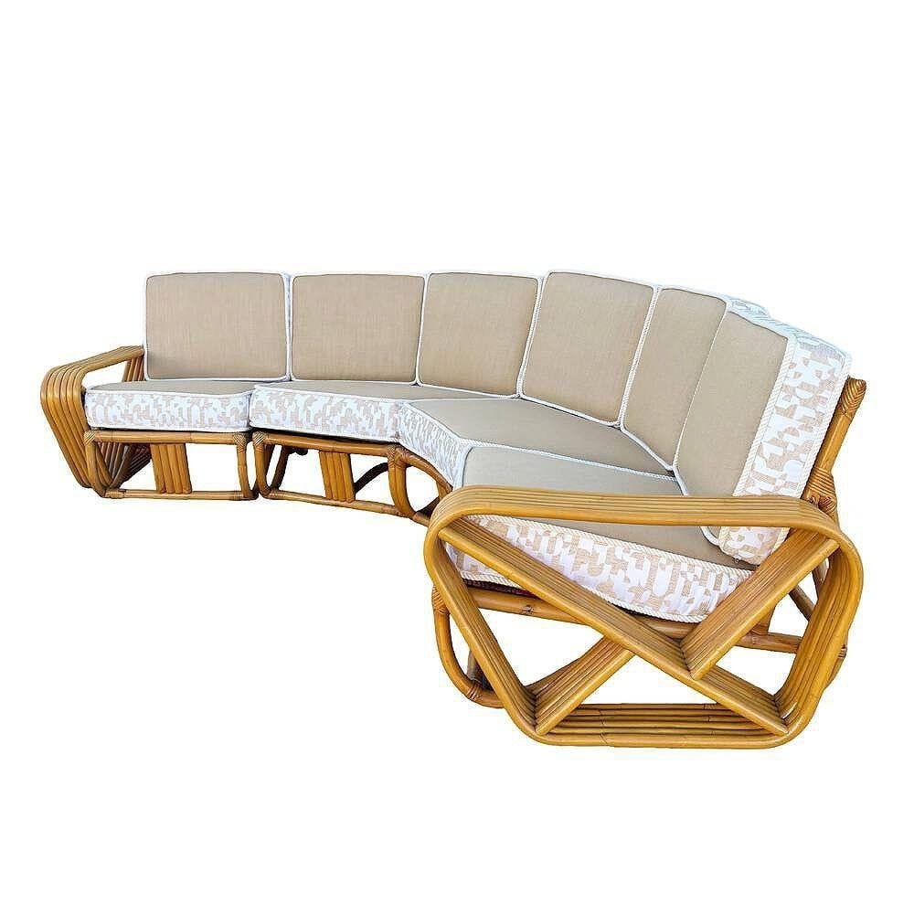 Restored 6-Strand Square Pretzel Rattan Corner Sectional Sofa - 19