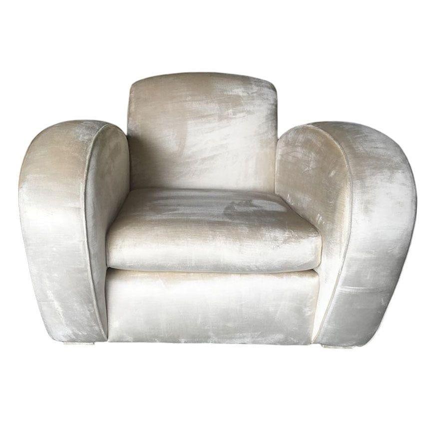 Art Deco Pearl White Mohair Jazz Club Chair with Speed Arms - 16