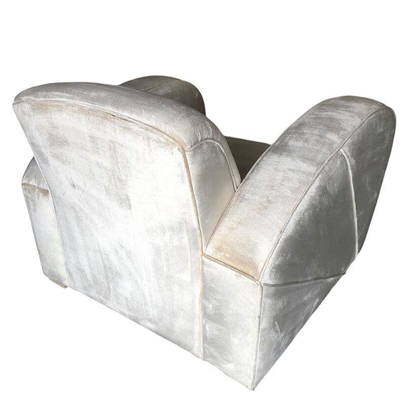 Art Deco Pearl White Mohair Jazz Club Chair with Speed Arms - 19