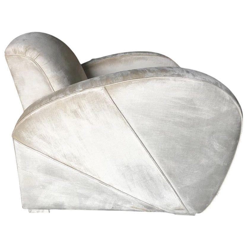 Art Deco Pearl White Mohair Jazz Club Chair with Speed Arms - 2