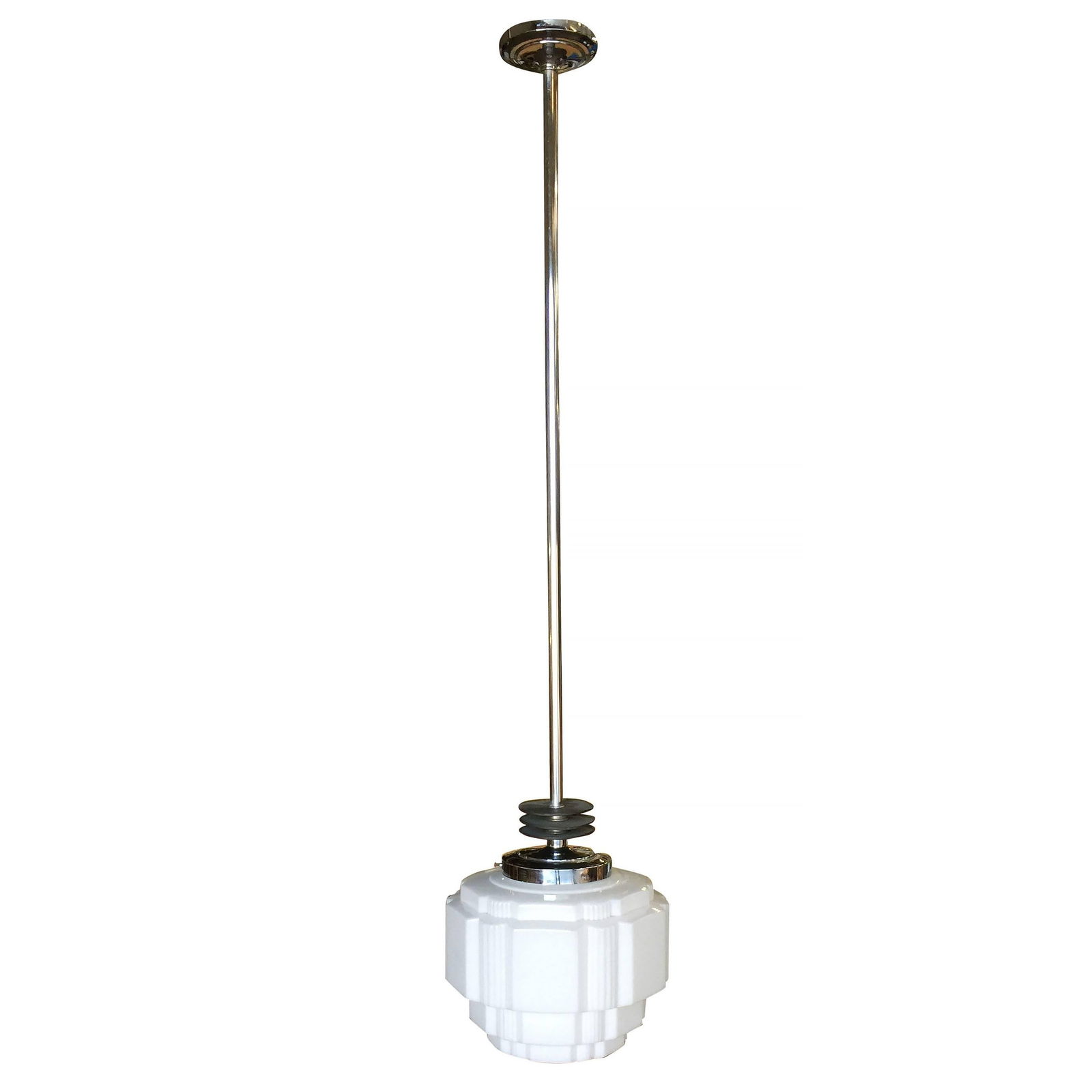Art Deco Ceiling Pendant with School House Stepped Glass Globe - 3