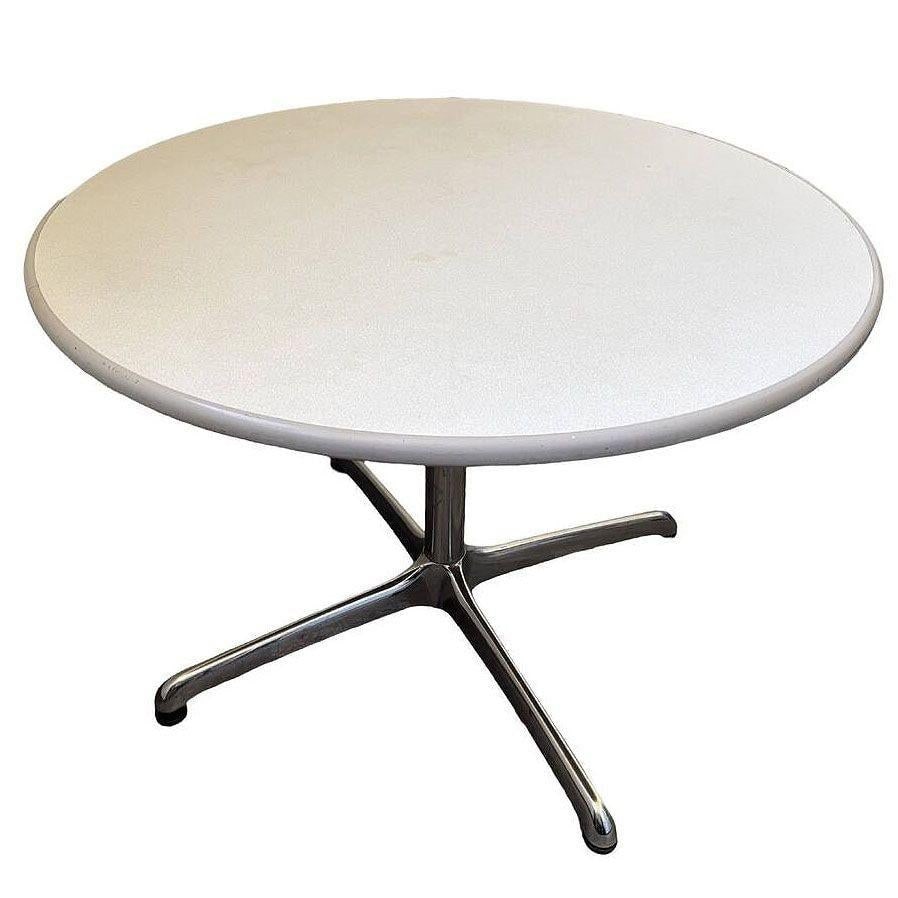 Mid-century 42″ Round Laminate Grey Dining Table w/ Chrome Base by Steelcase - 16