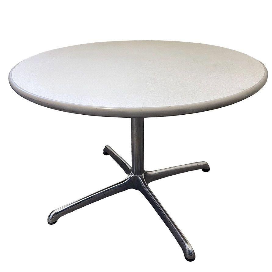 Mid-century 42″ Round Laminate Grey Dining Table w/ Chrome Base by Steelcase - 8