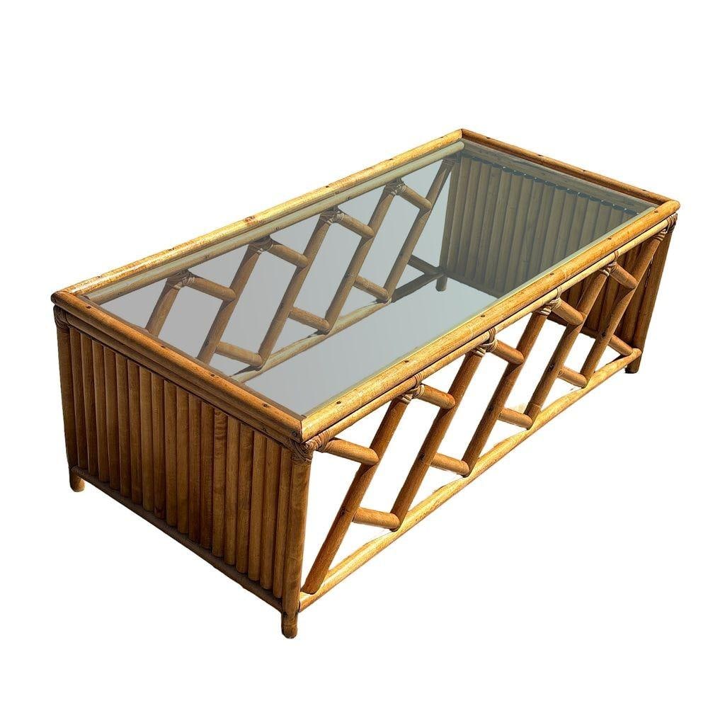 Heywood Wakefield "Oak Rattan" Lounge Chair Pair w/ Coffee Table - 8