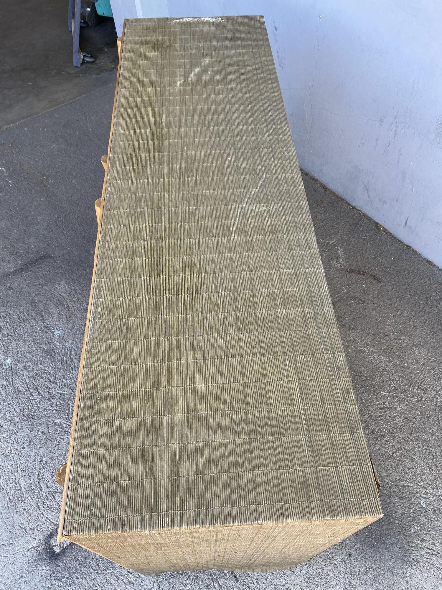 Restored Vintage 1950s Teak and Rice Mat "V" Lowboy Dresser With Rattan - 14