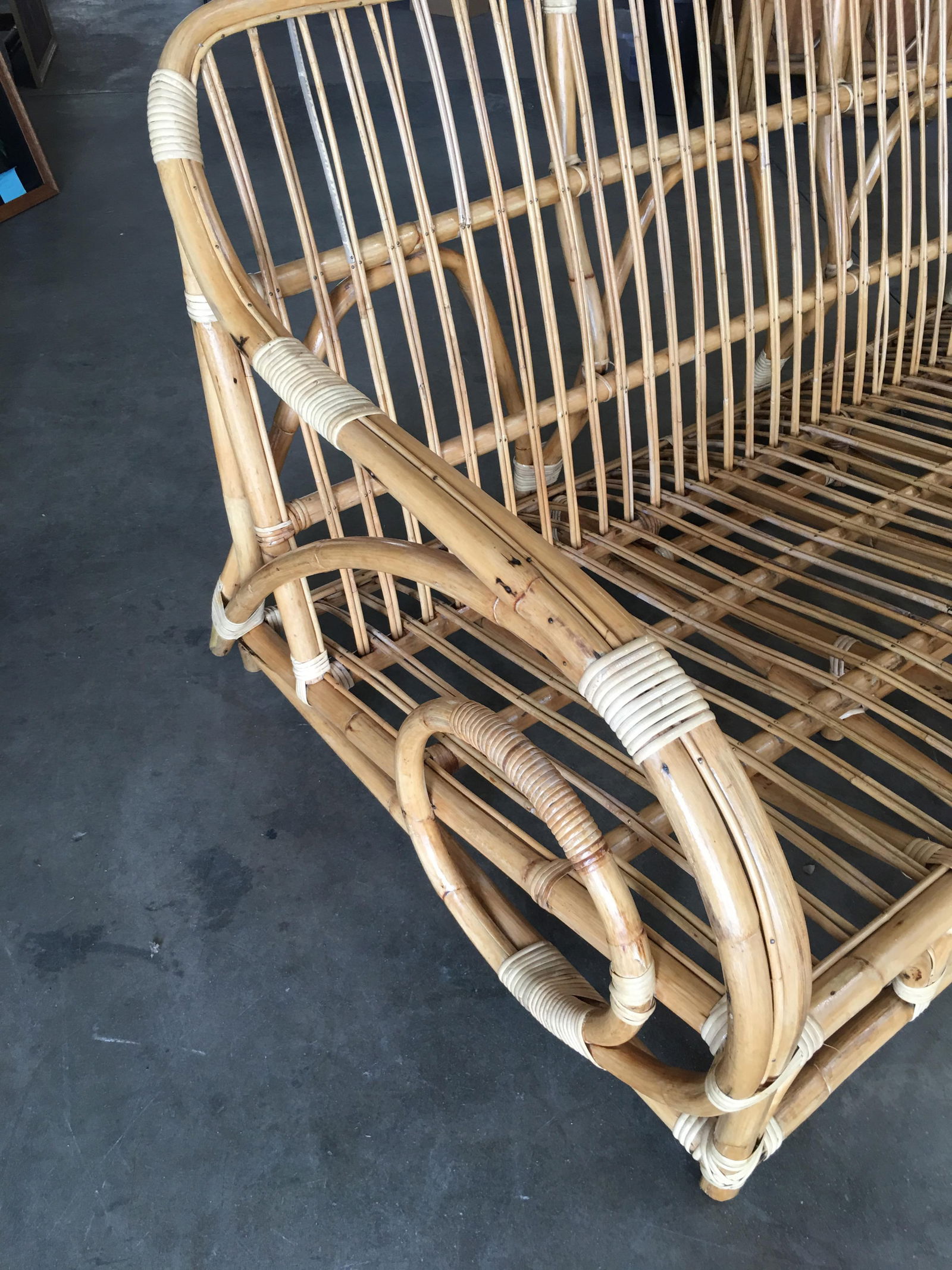 Restored Two-Strand "Circles and Speed" Three Seat Rattan Sofa - 3