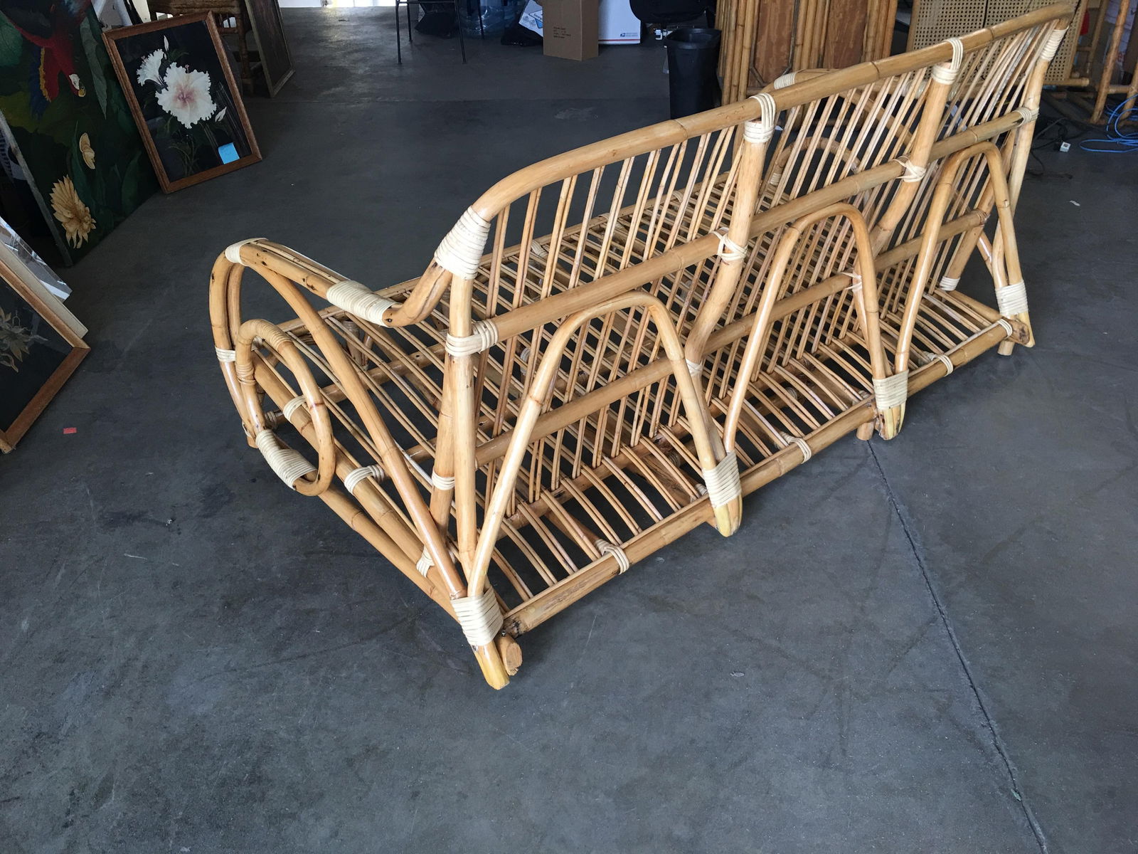 Restored Two-Strand "Circles and Speed" Three Seat Rattan Sofa - 5