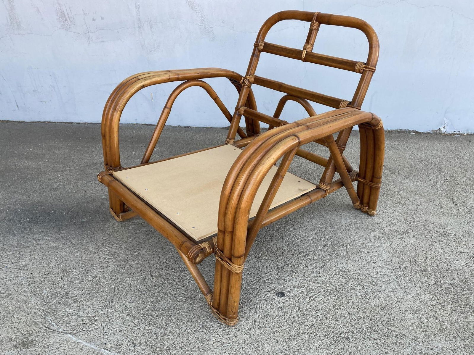 Restored Rattan Dark Stained Three-Strand "Staple" Arm Lounge Chair - 12