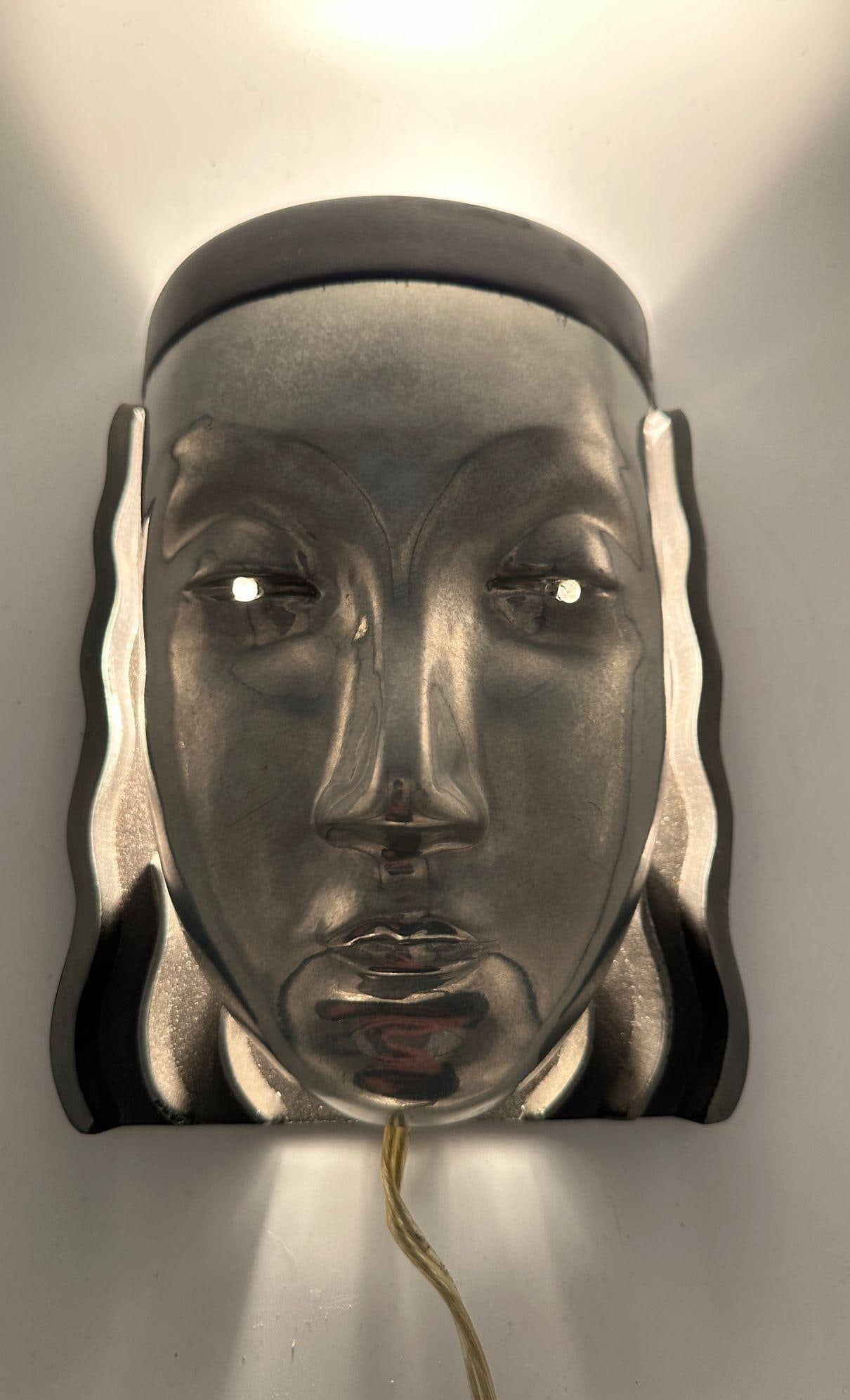 Art Deco Style Female Face Mask Wall Sconce - 5