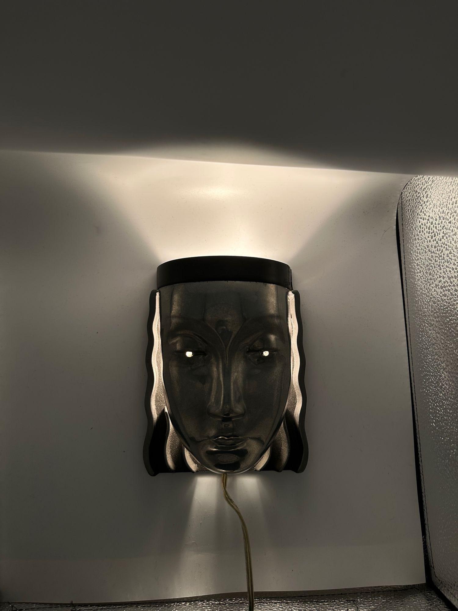 Art Deco Style Female Face Mask Wall Sconce - 6