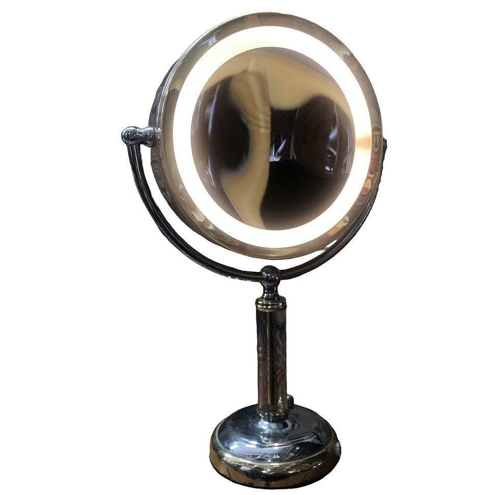 High Style Brass & Chrome Florescence Magnifying Vanity/Jewelry Mirror - 18