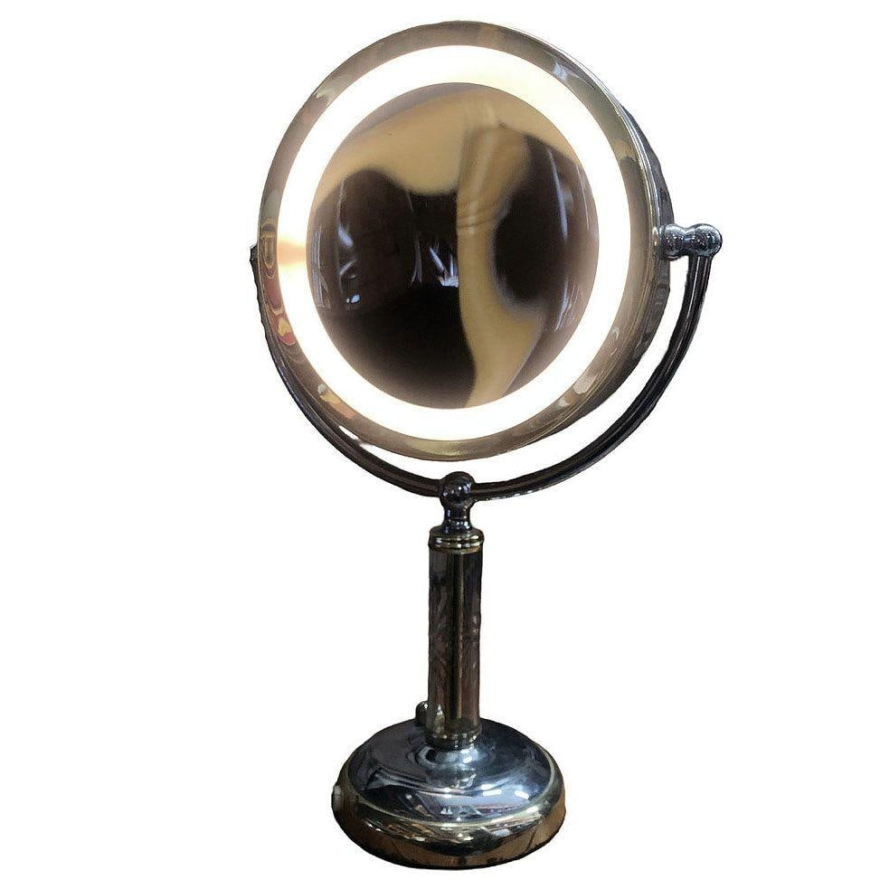 High Style Brass & Chrome Florescence Magnifying Vanity/Jewelry Mirror - 20