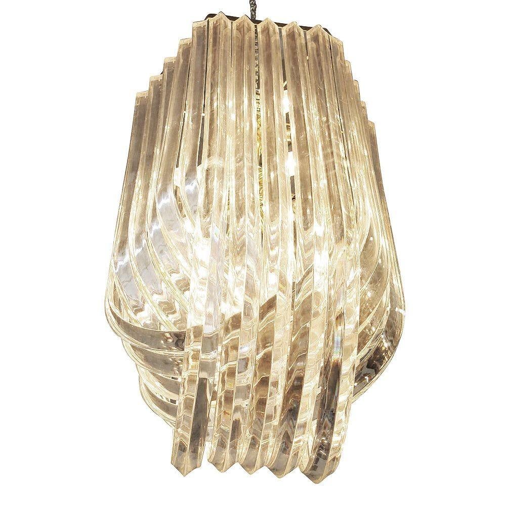 Large MCM Hollywood Regency Sculptural Lucite & Gold Tone Loop Ribbon Chandelier - 6