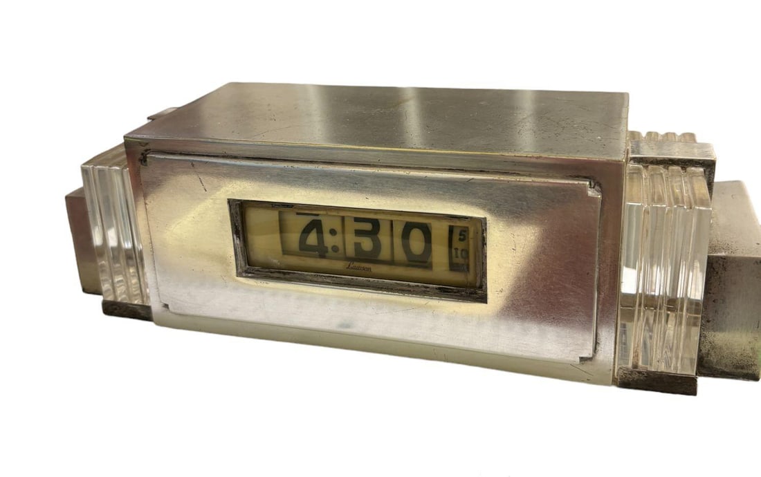 Art Deco Silver and Marble Digital Mantel Clock Model 975 by Lawson, Circa 1930 - 5