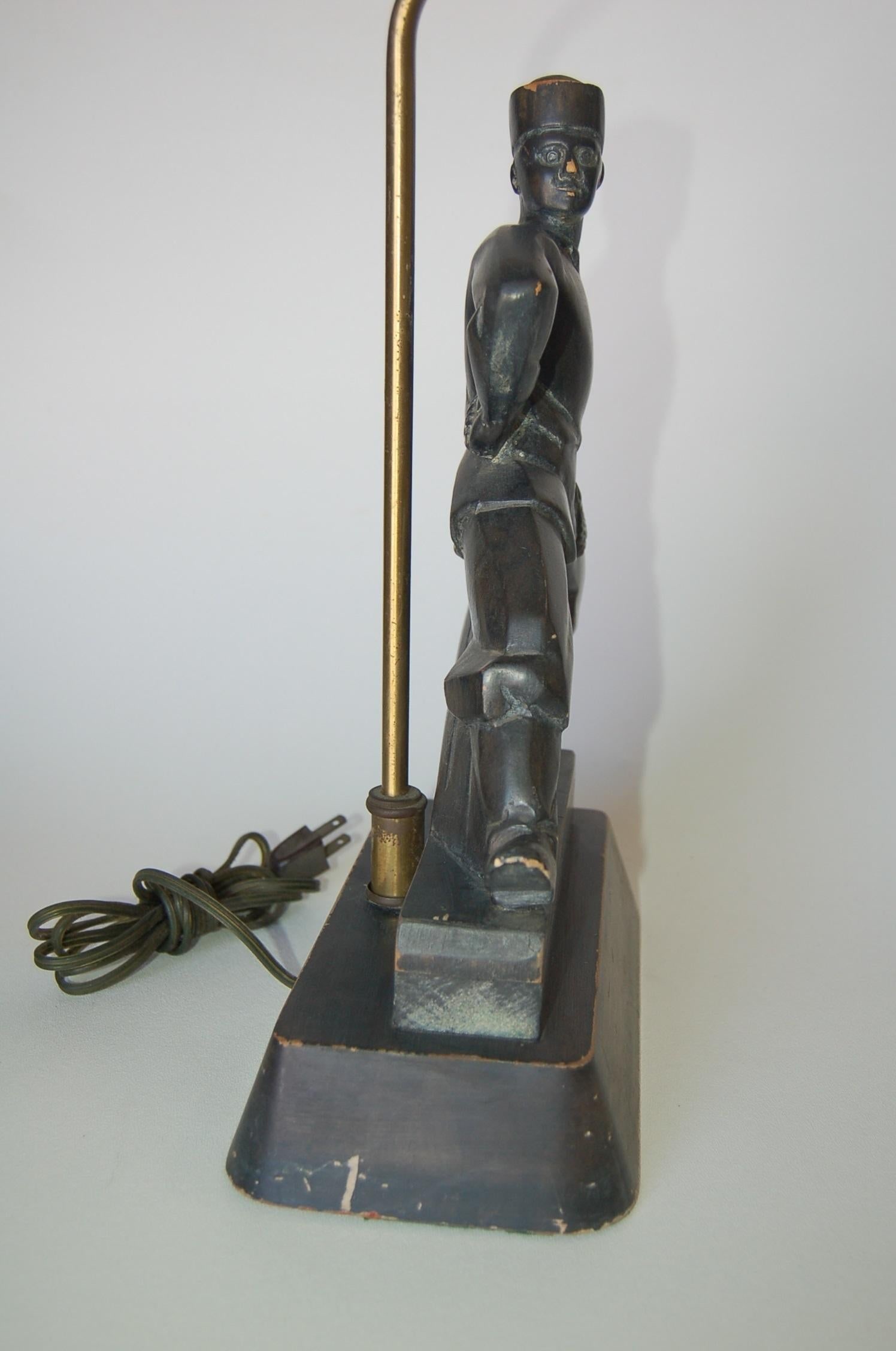 Hand Carved Wood Cossack Russian Dancer Table Lamp Signed Jascha Heifetz - 13